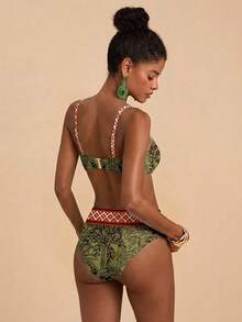 Travachic Damen Vintage Blumen & Palmen Muster Badeanzug Set, geeignet für Strandurlaub, Ausflüge, Kreuzfahrt Party, schick - Verschiedenfarbig - Übersicht 2