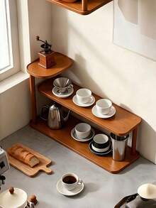 1pc Wood Vintage Brown Corner Shelf Rack Sturdy Multifunctional Open Storage Cup Holder Stand Space Saving Load Bearing For Coffee Corner Kitchen Countertop Bar Tea Room Coffee Lover Gift Apartment Essential Kitchen Organizer - Multicolor - View 3