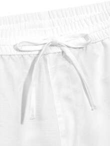 Manfinity KASUA 男士抽繩腰口袋休閒度假沙灘短褲 - 白色 - 查看 5