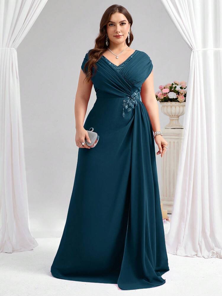 teal plus size formal dress QOQ plus size women's formal party dress shiny summer evening gown Size 0XL
