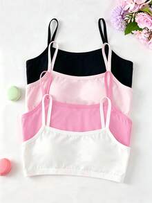4pcs/Set Young Girls Cute Sweet Minimalist Fashion Multi-Color Casual Daily Camisole Tank Top Underwear For Girls, All Seasons - Multicolor - View 3