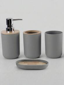 4Pcs Luxury Bathroom Accessory Set, Bamboo & Plastic Organizer With Lotion Bottle, Toothbrush Holder, Mouth Cup & Soap Dish, Ideal For Home Decor, Birthday, Housewarming & Holiday Gifts - multicolor - View 11