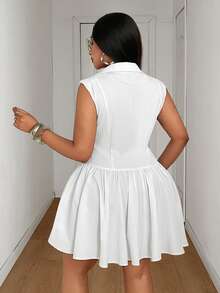 Maweii Plus Size Women's White Sleeveless Spaghetti Strap Summer Dress With Eyelet Lace-Up Waist, Sexy Slimming Bodycon Short Dress, Simple Fashionable Summer Travel Date Dress - White - View 2
