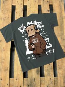 Manfinity LEGND 男士字母卡通印花休閒日常短袖T恤 - 深灰色 - 查看 4