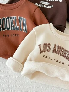 SHEIN Baby Girl Knitted Letter Pattern Crew Neck Casual Sweatshirt 3-Piece Set - Multicolor - View 4