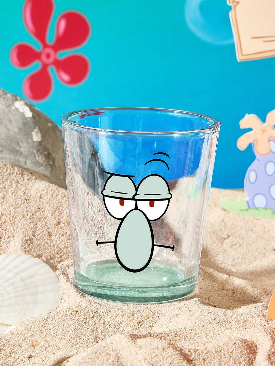 SpongeBob SquarePants | SHEIN 卡通角色印花蘇打石灰玻璃杯,11.50oz/340ml 單件裝飲水杯,可愛臉部設計玻璃杯,適用於水、果汁與飲料 - 無色 - 查看 1