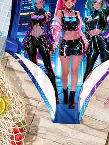 SHEIN Fashionable Anime Girl Print, K-POP Cartoon Girl, Young Girl Casual Minimalist One-Piece Swimwear Suitable For Summer - Multicolor - View 4