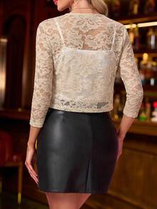 SHEIN Clasi Women's Thin Lace Jacket, Valentine's Day In Fall/Winter - Apricot - View 2