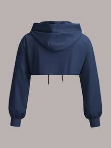 SHEIN EZwear 海軍藍大尺碼針織超短版運動衫 - 藏蓝色 - 查看 2