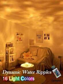 Dynamic Water Ripple Lamp,16 Color Light With Remote Control Rotating Projection Light USB Night Light Romantic Atmosphere Light ,Table Lamp Lights For Bedroom, Living Room Wall Decor ,Birthday Gifts With/Without Remote Control,1/3/16-Color Light - White - View 3