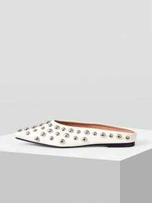 Mnmlis Women's Fashion Small Square Toe Rivet Empty Shoes - Beige - View 2