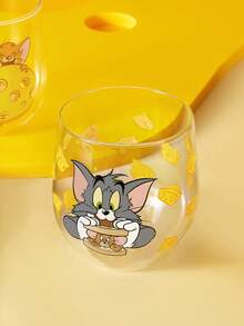 TOM & JERRY X SHEIN 1個卡通貓鼠 24.35oz/720ml 高硼矽玻璃隨行杯，大容量透明飲水杯，附起司印花，適用於水、果汁、冰咖啡、汽水與冷飲，適合居家、辦公室及日常使用 - 無色 - 查看 6