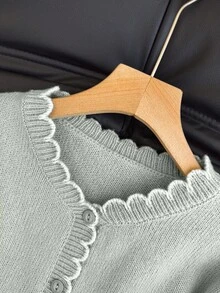 SHEIN Franclia 女款對比飾邊休閒百搭日常穿搭開襟衫 - 灰色 - 查看 5
