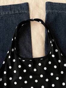SHEIN 青少年女孩時尚波點印花掛脖背心上衣 - 黑色 - 查看 5