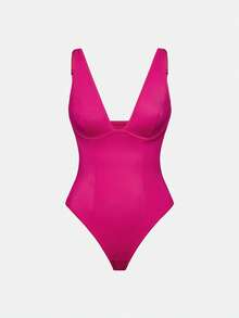 SHAPORA Women's Solid Color Deep V-Neck Bodysuit - Multicolor - View 13