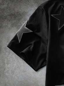 Manfinity VCAY Camiseta negra con bordado de estrella para hombre talla grande, verano - Negro - Ver 4
