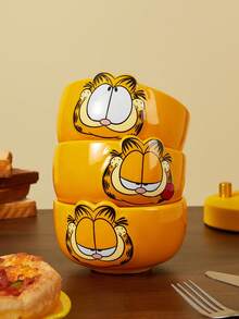 GARFIELD | SHEIN 1个直径4.8英寸/12.2厘米的可爱卡通图案谷物碗，15.22盎司/450毫升深汤碗，陶瓷甜点碗，适合盛放沙拉、意面、燕麦片、拉面等，可用于微波炉和洗碗机，猫咪图案 - 橘色 - 查看 2