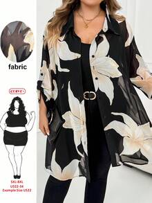 SHEIN CURVE+ 大尺碼女式襯衫，優雅休閒長袖上衣，適合工作、晚宴、度假、辦公，2026年冬季 22W - 藏蓝色 - 查看 8