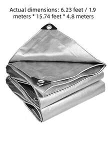 1pc Silver Plastic Woven PE Tarpaulin, Outdoor Rain Cloth, Waterproof Tarp, Sun Shade Tarp, Tarpaulin, Random Style,With A Rope Attached. - one size fits all - View 6