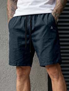 Manfinity CasualCool Men's Geometric Print Drawstring Waist Pocket Shorts - Navy Blue - View 8