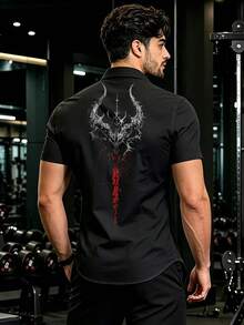 Gym Rark Men's Letter Print Single-Breasted Casual Athleisure Versatile Daily Workout Gym Travel Sports Shirt Black Summer - Multicolor - View 2