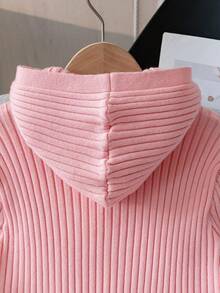 SHEIN Genkimix Kids 青少年女孩休閒百搭純色連帽開襟外套 秋季 - 粉色 - 查看 4