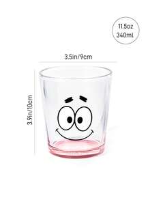 SpongeBob SquarePants | SHEIN 卡通角色印花蘇打石灰玻璃杯 11.50oz/340ml 單入裝 飲用水杯，可愛臉部設計玻璃杯，適用於水、果汁與飲品 - 無色 - 查看 7