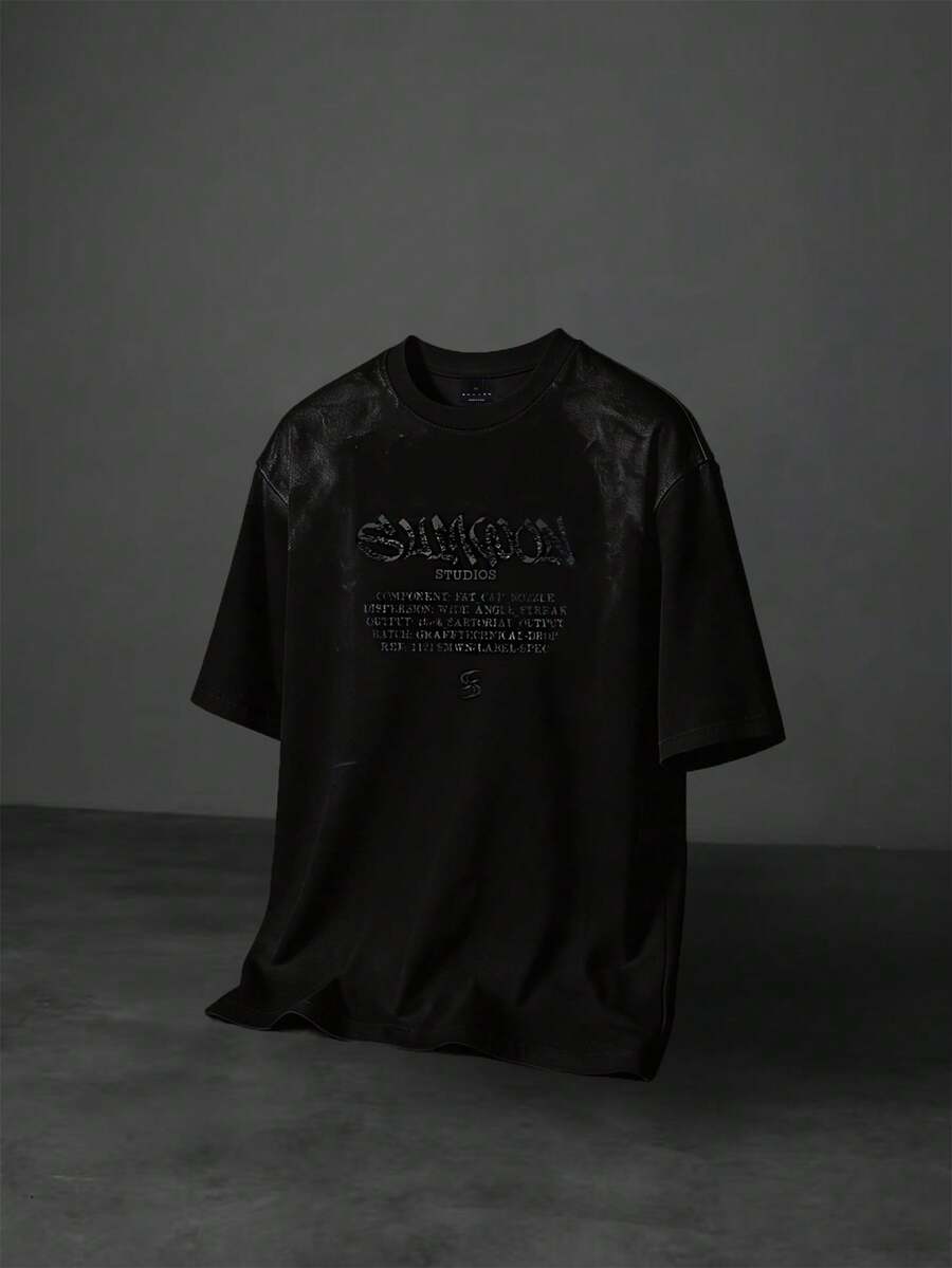 SUMWON Samoon Studios 超大图案印花圆领短袖T恤,饰有同色系Logo细节 - 黑色 - 查看 1