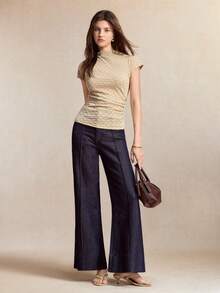 BizChic Apricot T-Shirt With Shoulder Sleeves And Diamond Pattern, Office Commute Business - Apricot - View 5
