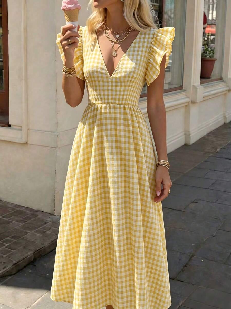 SHEIN Franclia Spring/Summer Pastoral Cottagecore Tropical V-Neck Dress ...