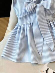 GlowEve Stylish Blue Striped Woven Peplum Blouse For Women With Sweetheart Neckline And Flutter Sleeve,Summer Commuting - Blue and White - View 4