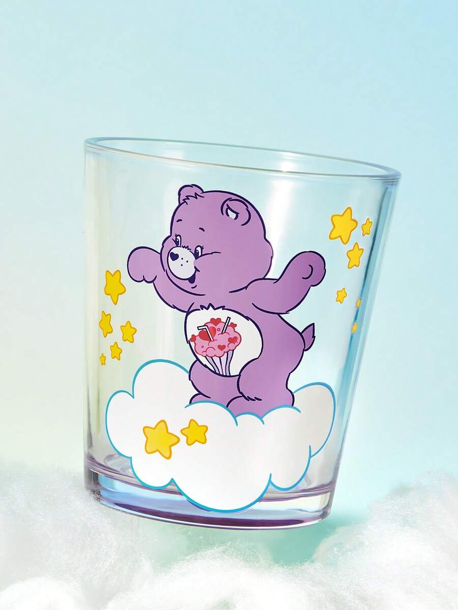 SHEIN X Care Bears 1個彩色卡通熊印花 11.50oz/340ml 玻璃杯,噴色蘇打石灰玻璃隨手杯,適用於水、果汁與調酒 - 無色 - 查看 1