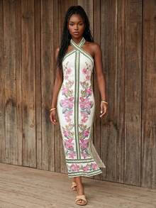 CAJUNI Vestido midi de punto con flores bordadas en rosa - Multicolor - Ver 2