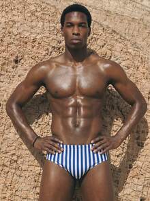 ZELFYO Men's Striped Casual Vacation Triangle Swim Trunks, Holiday - Navy Blue - View 5