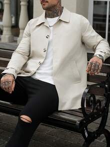 Manfinity CasualCool 男士杏色成熟休閒日常風衣外套，適合春季、夏季及四季穿著 - 杏色 - 查看 6