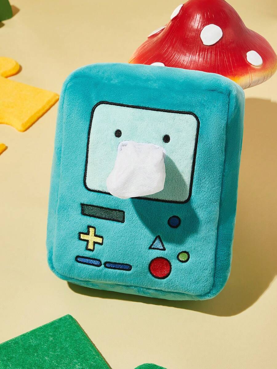 ADVENTURE TIME X SHEIN 1個裝毛絨卡通刺繡面紙盒,可愛3D設計,精緻刺繡,適用於居家、車內、辦公室,適合多種面紙尺寸 - 軍綠色 - 查看 1