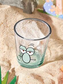 SpongeBob SquarePants | SHEIN 卡通角色印花蘇打石灰玻璃杯，11.50oz/340ml 單件裝飲水杯，可愛臉部設計玻璃杯，適用於水、果汁與飲料 - 無色 - 查看 4