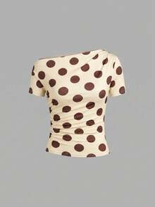 SHEIN Clasi 女款不對稱肩褶皺短袖修身時尚T恤 - 彩色 - 查看 6