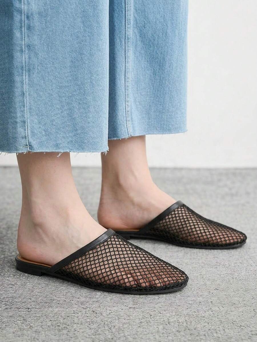 CUCCOO BIZCHIC Pantofole da donna con punta chiusa, fondo piatto, in rete intrecciata traforata, eleganti, adatte per il pendolarismo - nero - Visualizzare 1