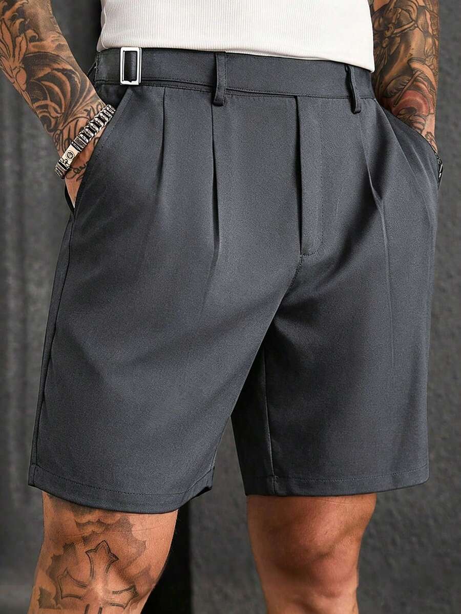 Manfinity CasualCool 男士黑色斜紋編織商務休閒西裝短褲 - 深灰色 - 查看 1