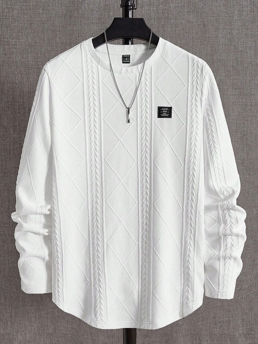 Manfinity RebelGame Men's Casual Versatile Letter Print Solid Color Long Sleeve T-Shirt - White - View 1
