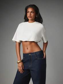 MISSGUIDED 寬鬆短版短袖圓領方正版型休閒夏季露腰上衣 - 白色 - 查看 2