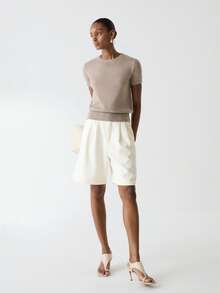 ATUI Studio Women's Casual Versatile Solid Color Short Sleeve Sweater - Khaki - View 5