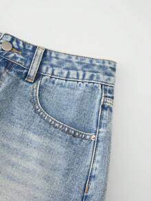 GlowEve 女款夏季休閒刺繡牛仔短褲 - 藍色 - 查看 5