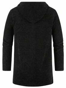 Manfinity Homme Men Zip Up Drawstring Hooded Thermal Cardigan, Fall/Winter - Black - View 2