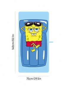 SpongeBob SquarePants | SHEIN 1件裝卡通海綿印花浴巾沙灘巾，可用於海灘、游泳巾 - 藍色 - 查看 4