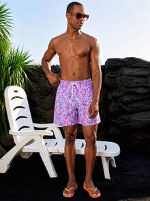 Manfinity VDAYZ Men's Casual Printed Drawstring Beach Shorts, Holiday - Blue - View 4