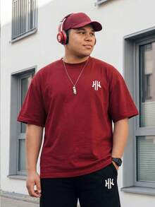 Manfinity EZcore Plus Size Men Letter Print T-Shirt And Shorts Set - Multicolor - View 4