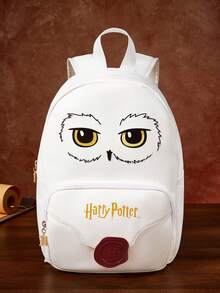HARRY POTTER X SHEIN 1件巫師學校貓頭鷹主題信封式軟PU皮革後背包，3D蠟封裝飾休閒日用包，適合學校與旅行，魔幻迷與學生的完美禮物 - 白色 - 查看 2