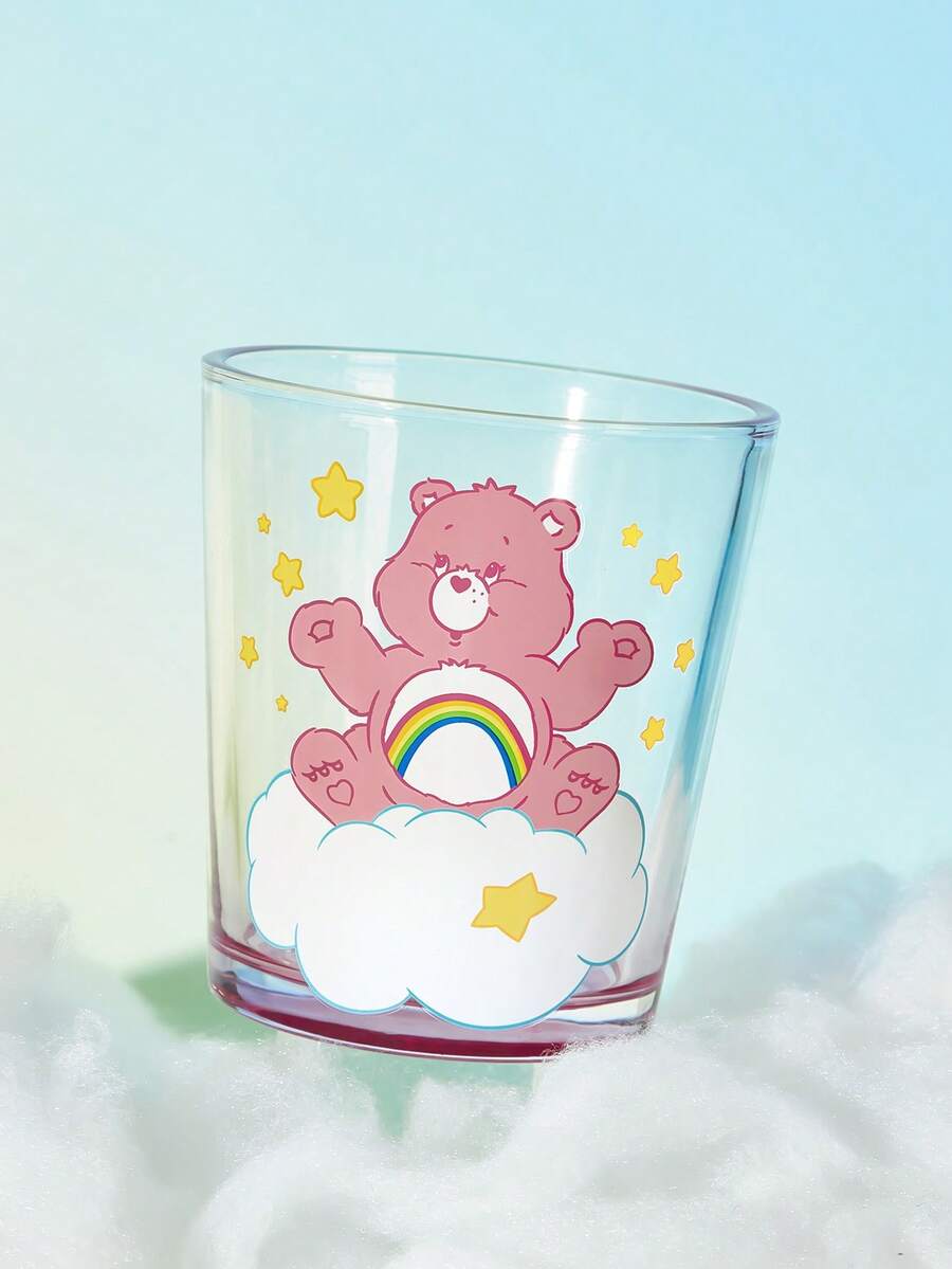 SHEIN X Care Bears 1個彩色卡通熊印花 11.50oz/340ml 玻璃杯,噴色蘇打石灰玻璃隨手杯,適用於水、果汁與調酒 - 無色 - 查看 1